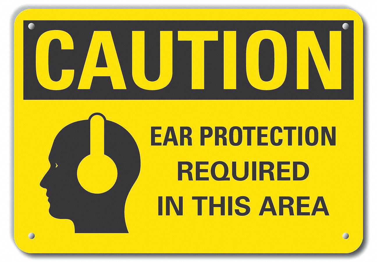 Rflct Hearing Caution Sign, 7x10in, Alum