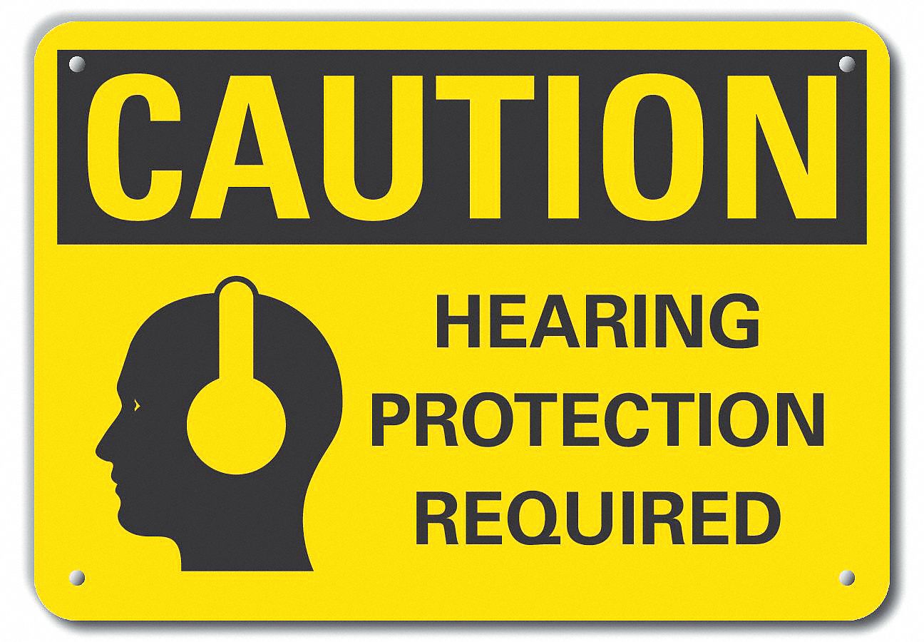 Reflective  Hearing  Caution Sign: Aluminum, Mounting Holes Sign Mounting, Engineer Grade, Caution