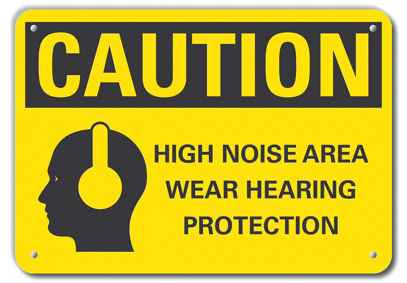 Reflective  Hearing  Caution Sign: Aluminum, Mounting Holes Sign Mounting, Engineer Grade, Caution