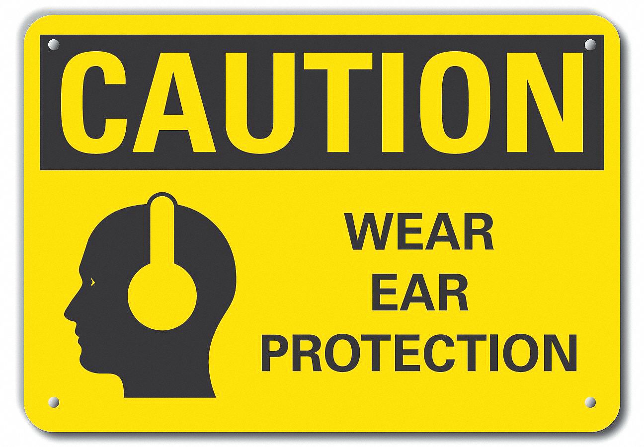 Reflective  Hearing  Caution Sign: Aluminum, Mounting Holes Sign Mounting, Engineer Grade, Caution