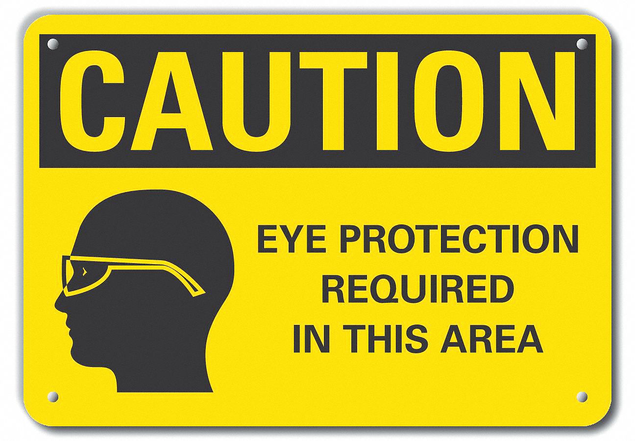 Reflective  Eye  Caution Sign: Aluminum, Mounting Holes Sign Mounting, Engineer Grade, 0.04 in Thick