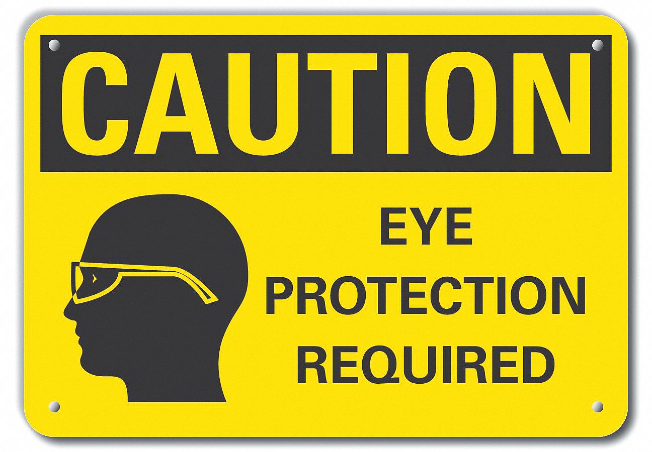 Reflective  Eye  Caution Sign: Aluminum, Mounting Holes Sign Mounting, Engineer Grade, 0.04 in Thick