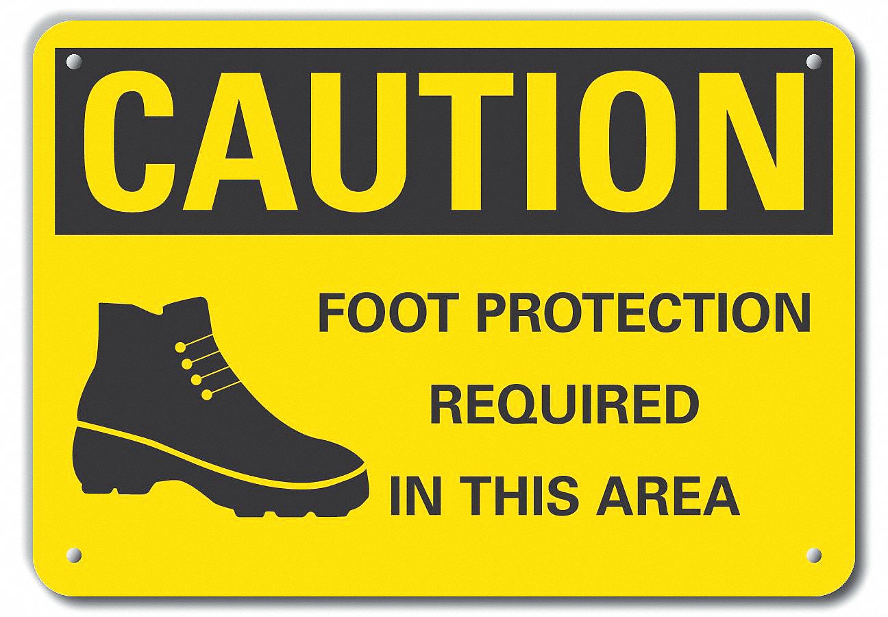 Reflective  Foot  Caution Sign: Aluminum, Mounting Holes Sign Mounting, Engineer Grade, Caution