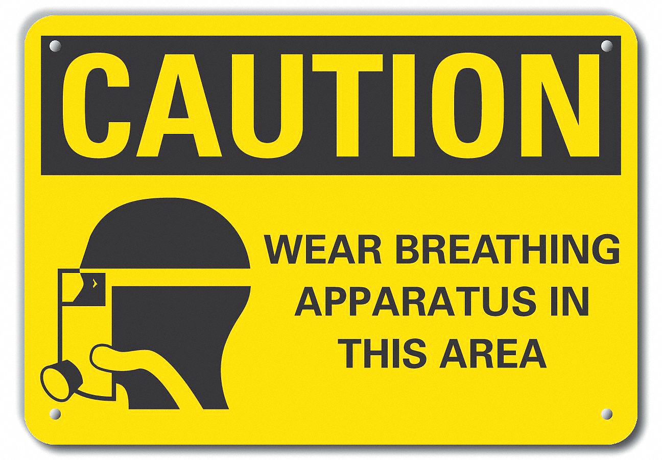 Reflective  Breathing Apparatus Caution Sign: Aluminum, Mounting Holes Sign Mounting, Engineer Grade