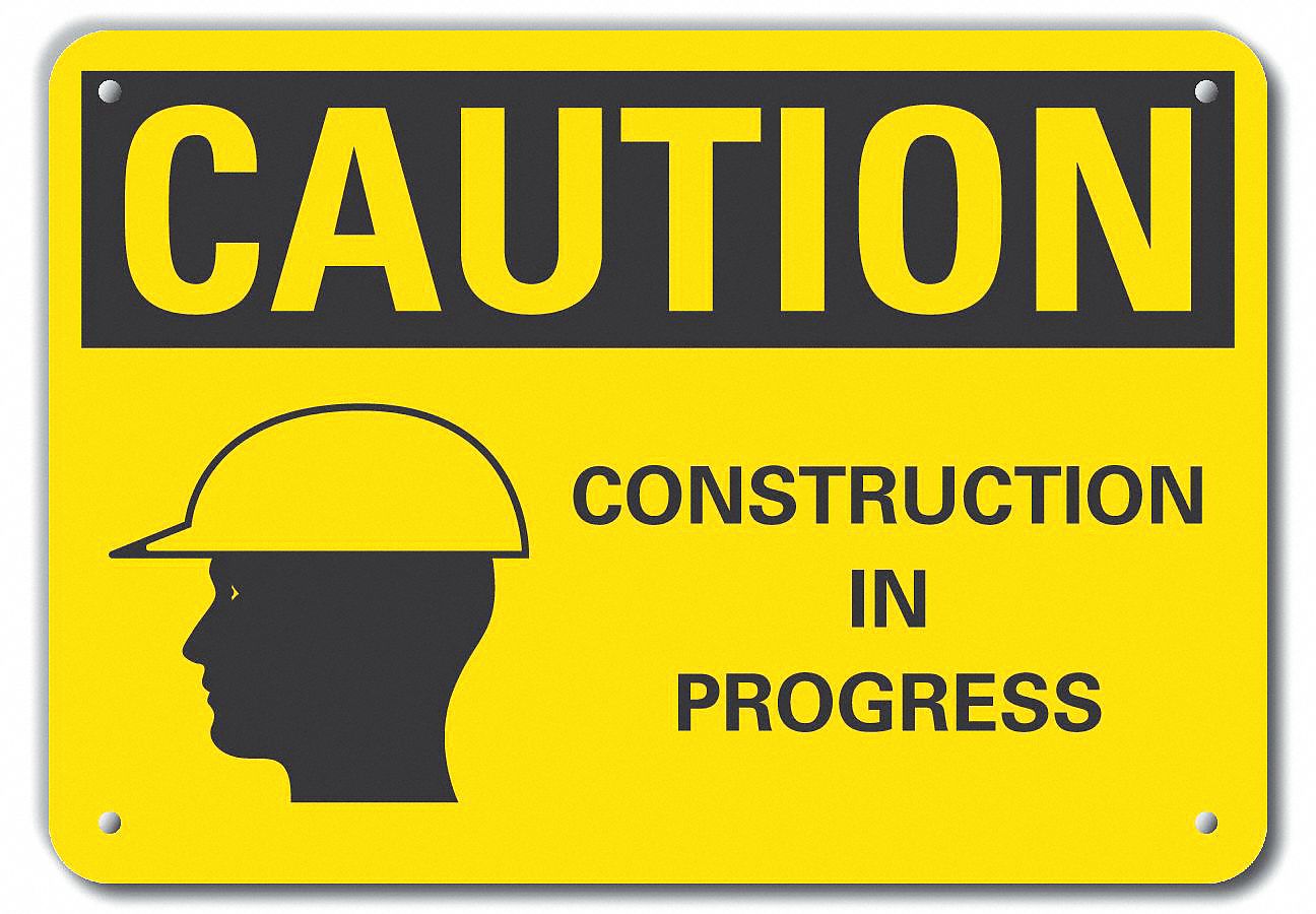Reflective  Construction Area Caution Sign: Aluminum, Mounting Holes Sign Mounting, Engineer Grade