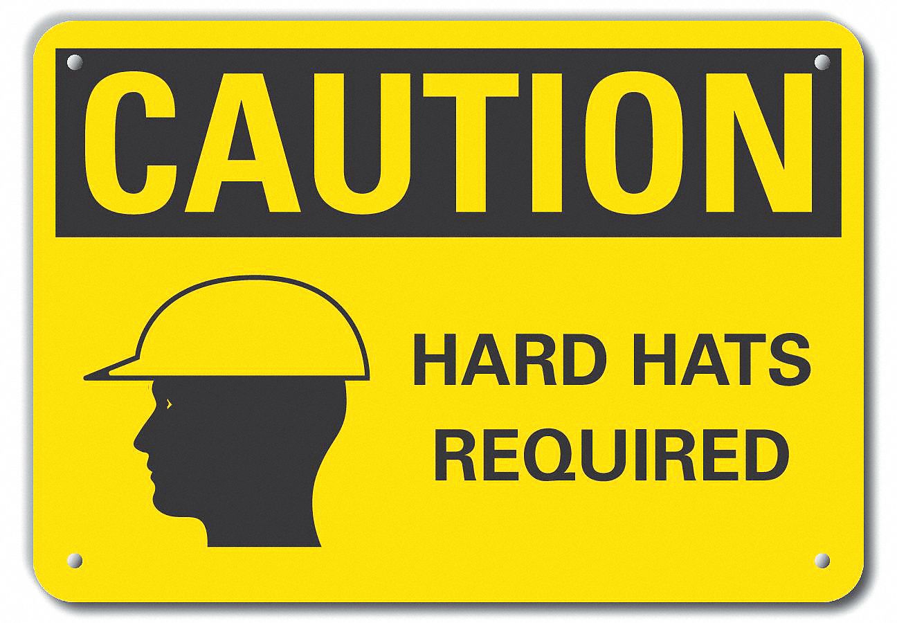 Reflective  Hard Hat Caution Sign: Aluminum, Mounting Holes Sign Mounting, Engineer Grade, Caution