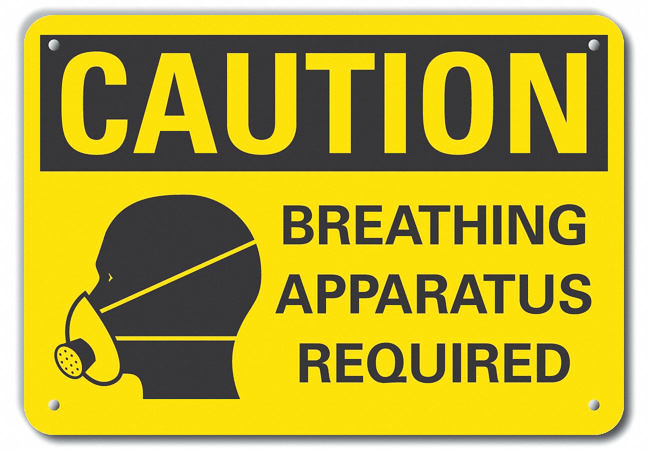 Reflective  Breathing Apparatus Caution Sign: Aluminum, Mounting Holes Sign Mounting, Engineer Grade
