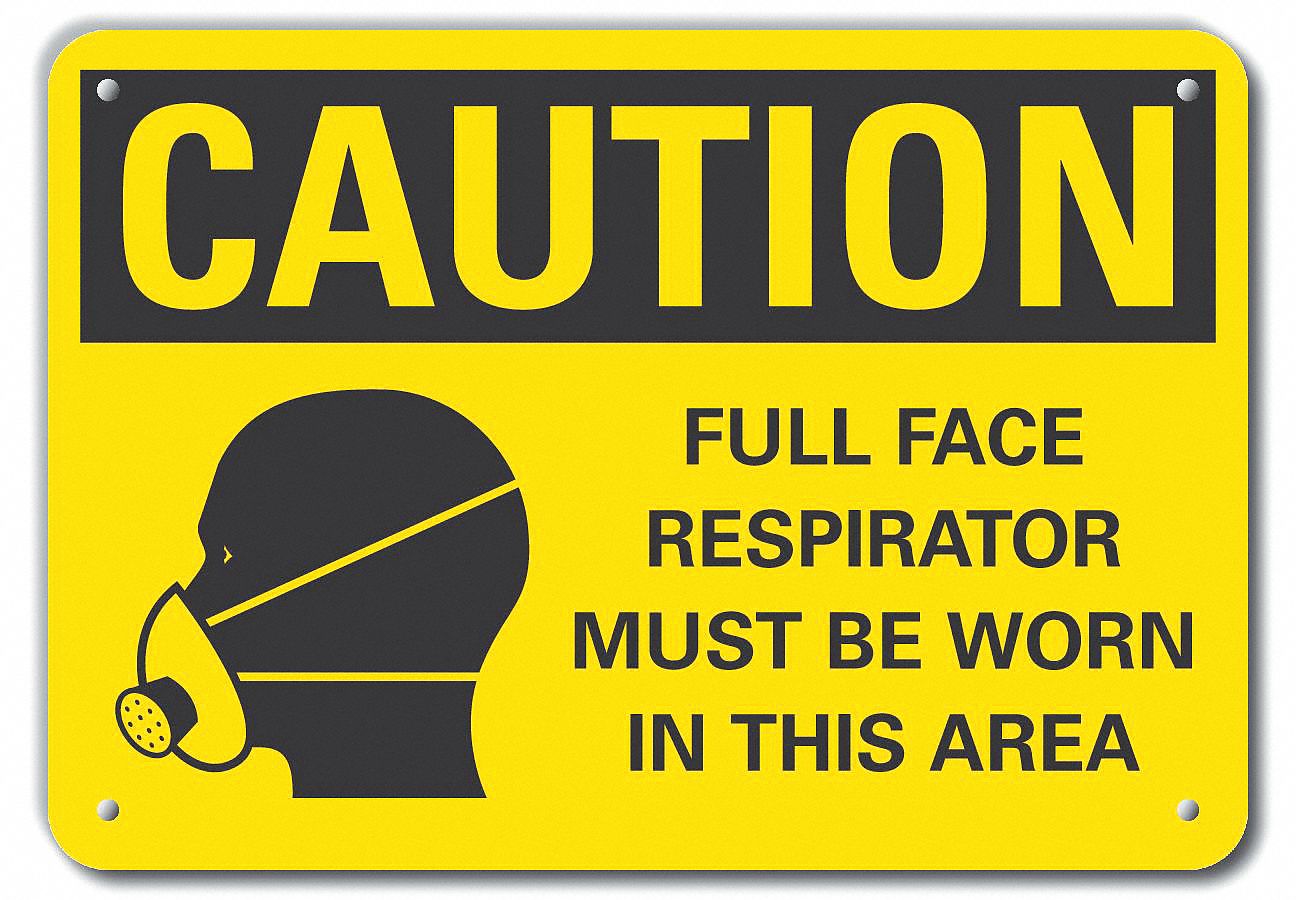 Reflective  Respirator Required Caution Sign: Aluminum, Mounting Holes Sign Mounting, Engineer Grade