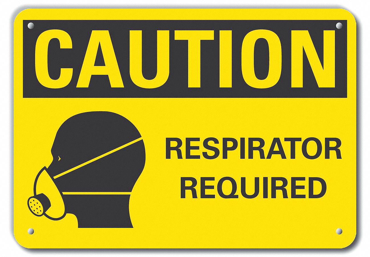Reflective  Respirator Required Caution Sign: Aluminum, Mounting Holes Sign Mounting, Engineer Grade