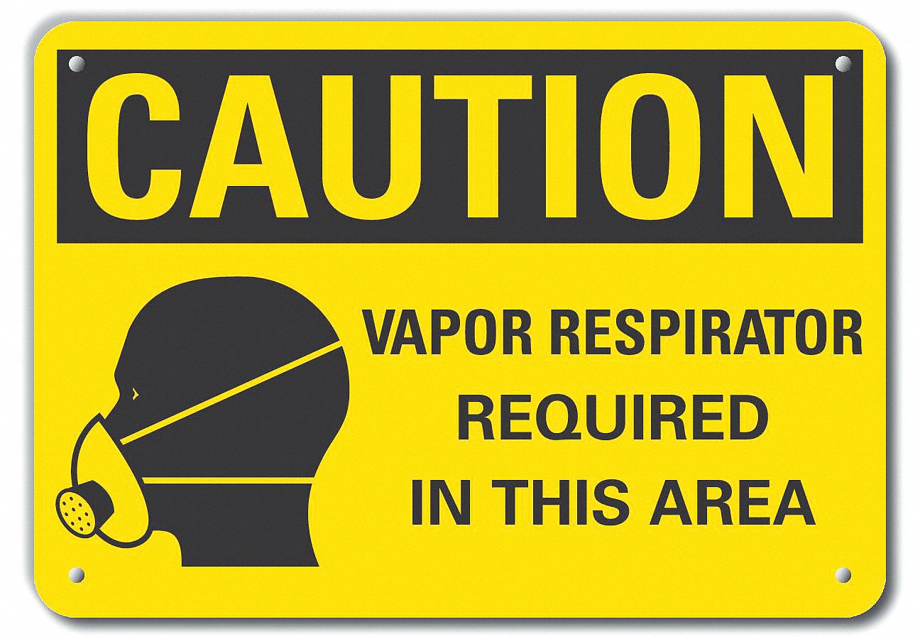Reflective  Respirator Required Caution Sign: Aluminum, Mounting Holes Sign Mounting, Engineer Grade