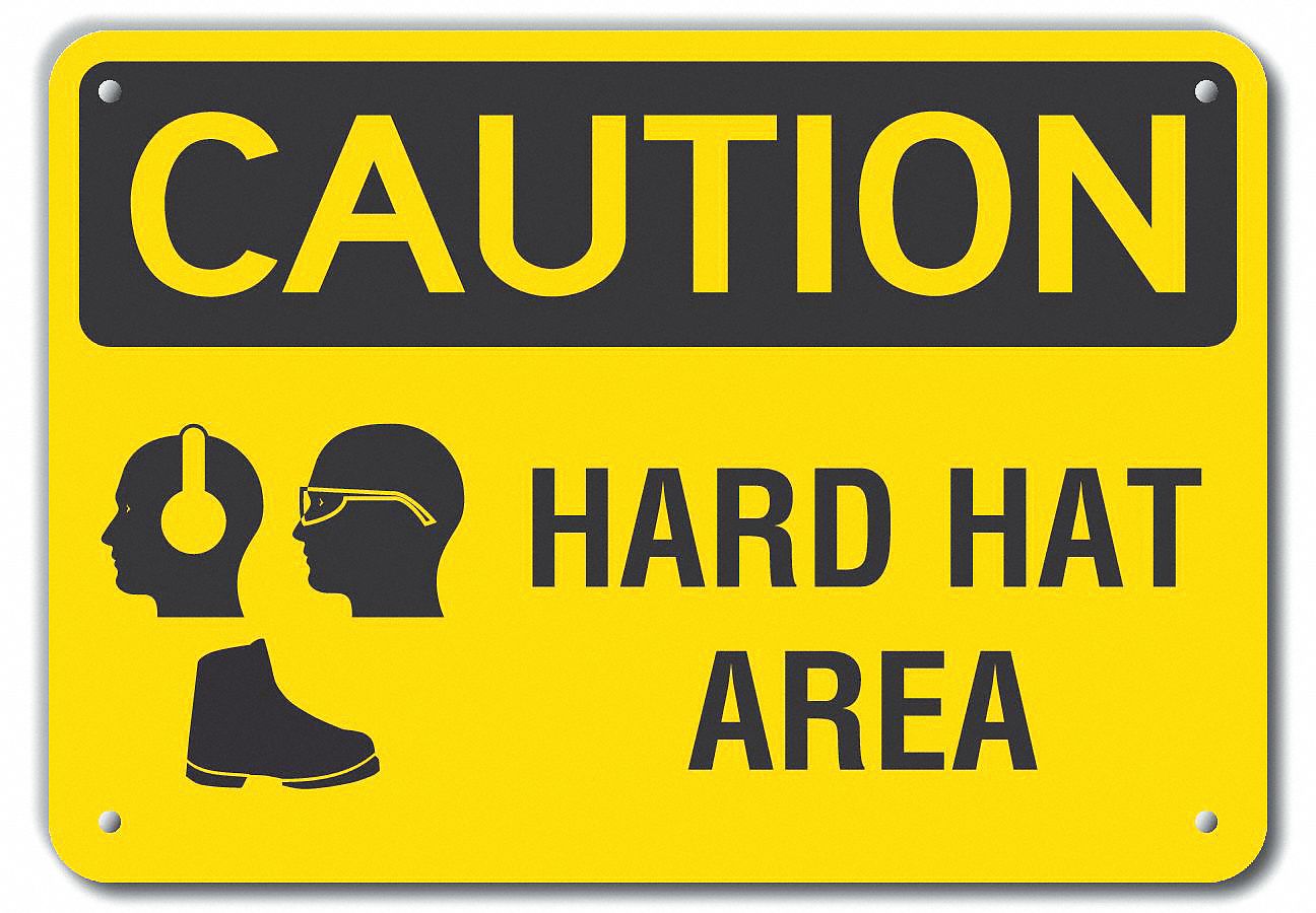 Reflective  Hard Hat Caution Sign: Aluminum, Mounting Holes Sign Mounting, Engineer Grade, Caution