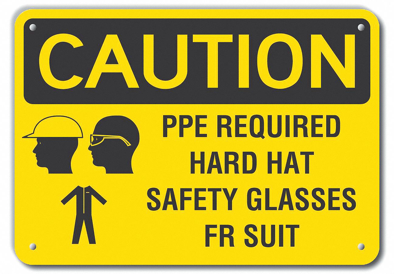 Reflective  Ppe  Caution Sign: Aluminum, Mounting Holes Sign Mounting, Engineer Grade, 0.04 in Thick