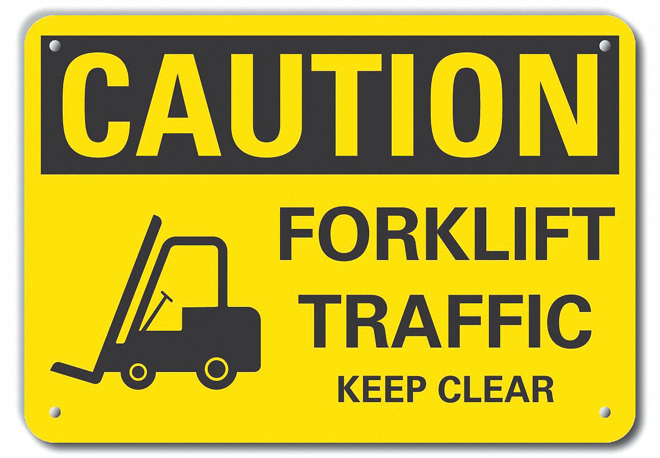Reflective  Lift Truck Traffic Caution Sign: Aluminum, Mounting Holes Sign Mounting, Engineer Grade