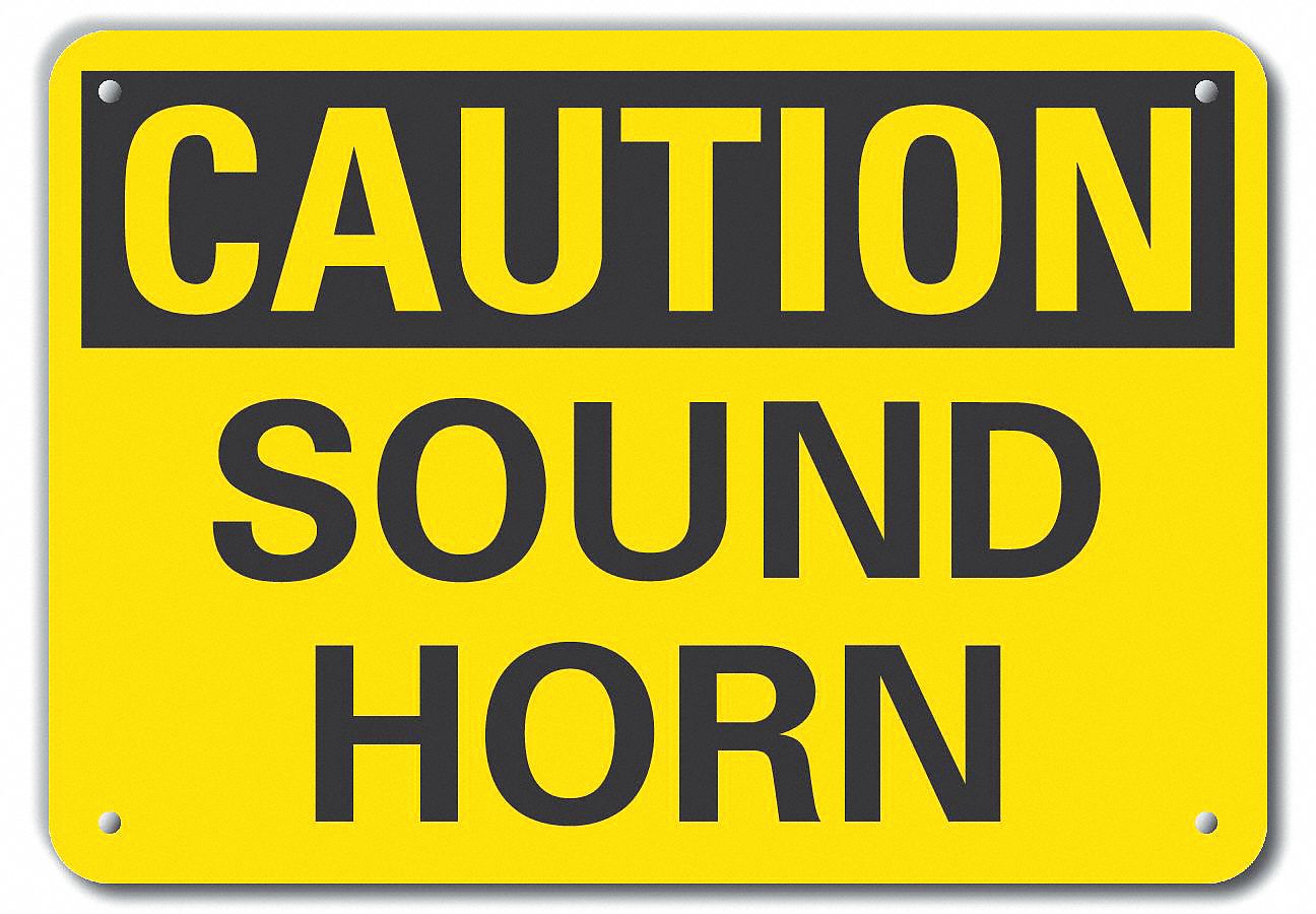 REFLECTIVE LIFT TRUCK TRAFFIC CAUTION SIGN, ALUMINUM, MOUNTING HOLES, ENGINEER GRADE, 10 X 14IN, SOUND HORN