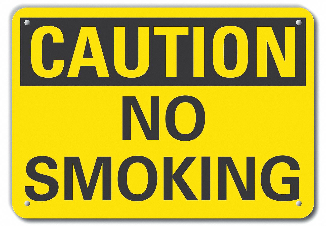 Reflective  No Smoking Caution Sign: Aluminum, Mounting Holes Sign Mounting, Engineer Grade