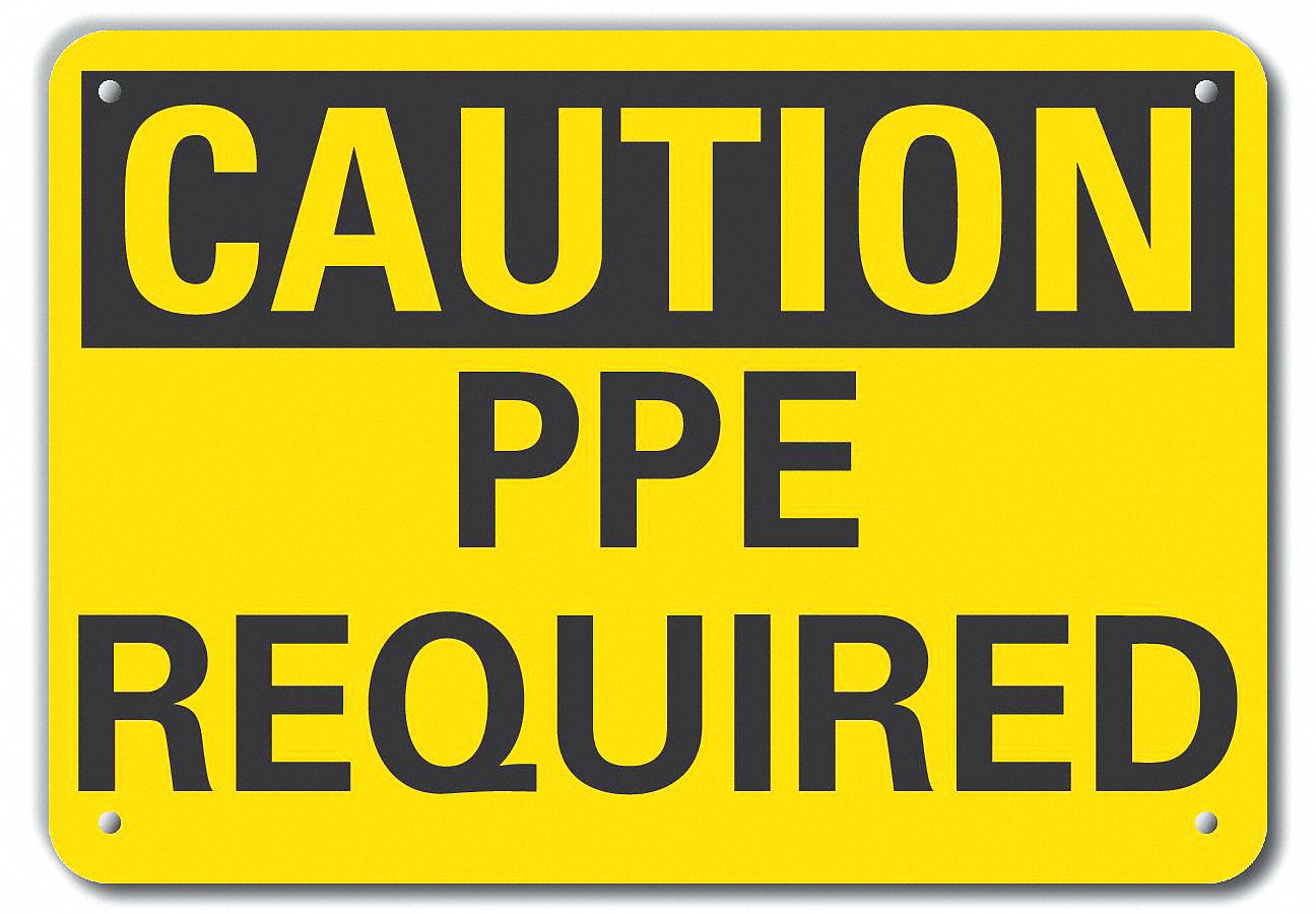 REFLECTIVE EYE CAUTION SIGN, ALUMINUM, MOUNTING HOLES, ENGINEER GRADE, 0.04 IN THICK, 7 X 10 IN, PPE REQUIRED