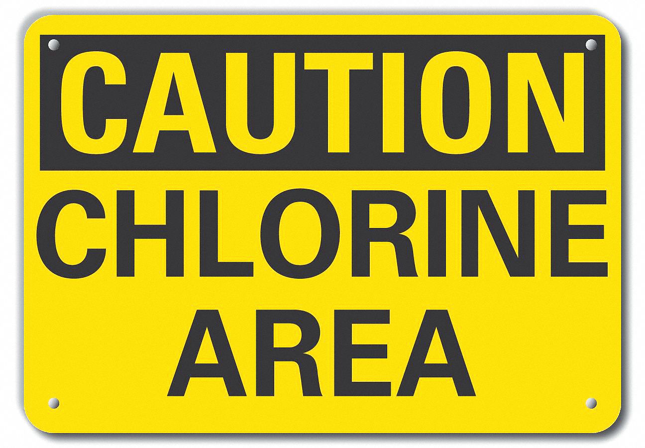Reflective  Chlorine Caution Sign: Aluminum, Mounting Holes Sign Mounting, Engineer Grade