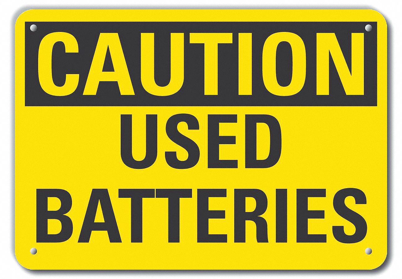 Reflective  Battery Hazard Caution Sign: Aluminum, Mounting Holes Sign Mounting, Engineer Grade