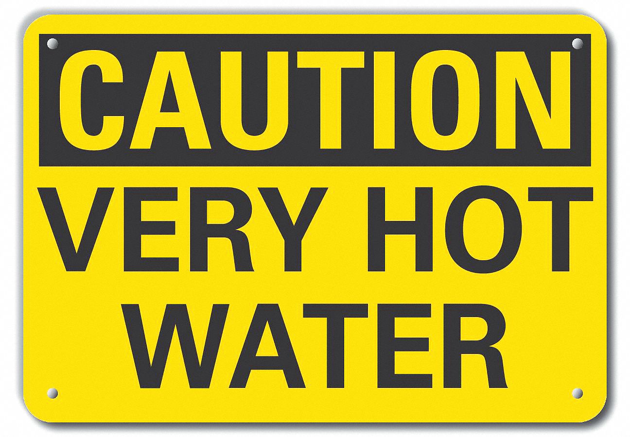 Reflective  Hot Caution Sign: Aluminum, Mounting Holes Sign Mounting, 7 in x 10 in Nominal Sign Size