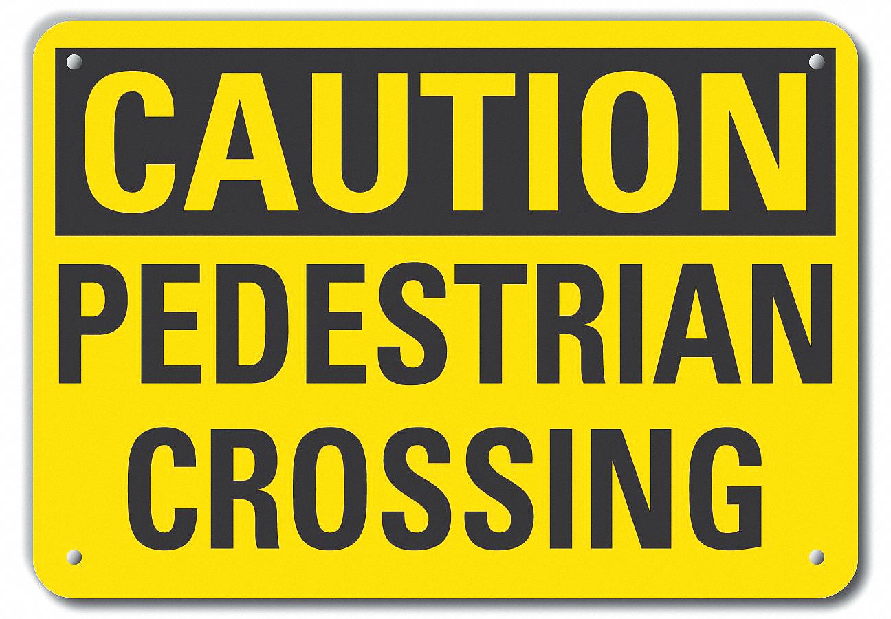 REFLECTIVE PEDESTRIAN CAUTION SIGN, ALUMINUM, MOUNTING HOLES, ENGINEER GRADE, 7 IN X 10 IN, PEDESTRIAN CROSSING