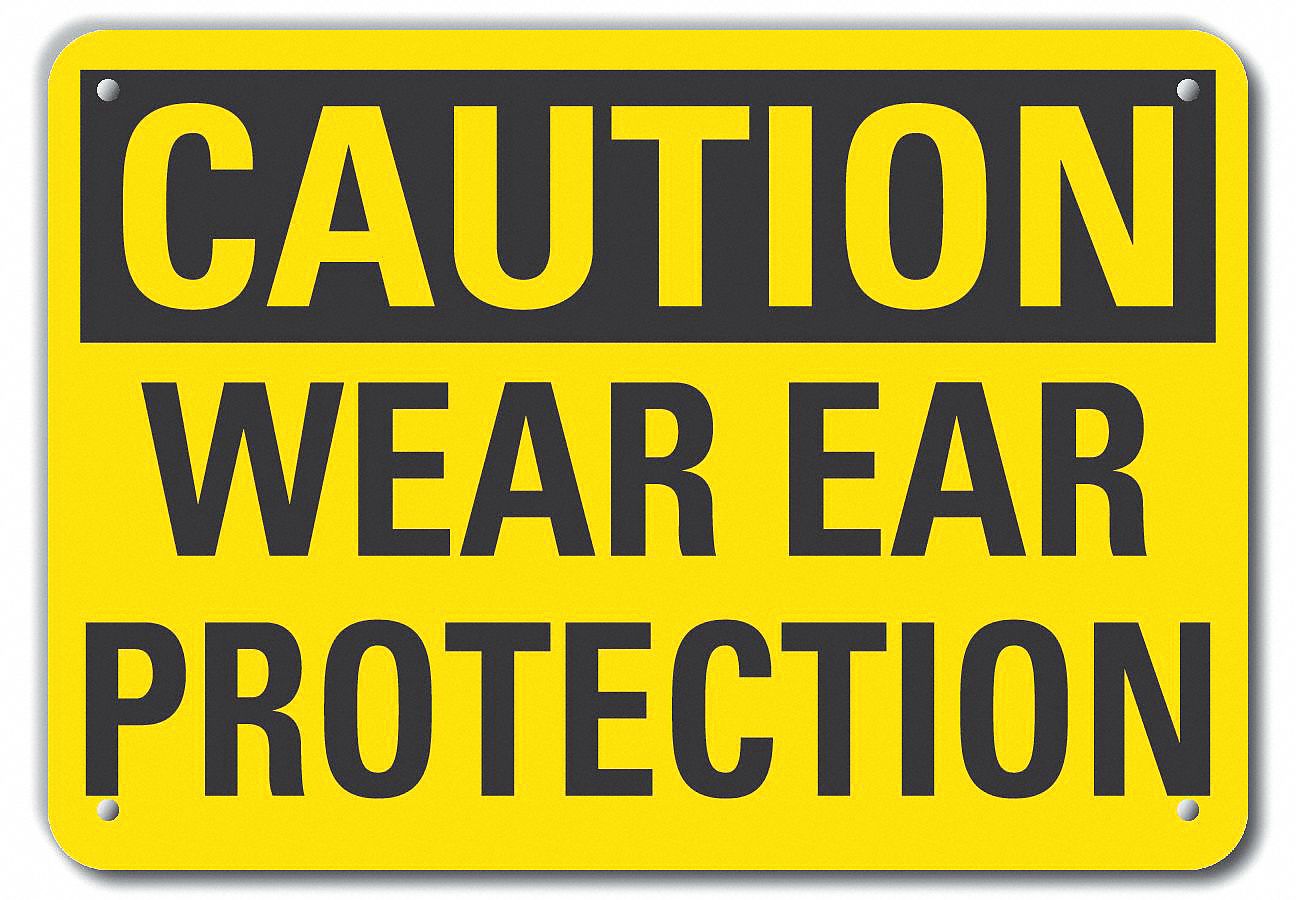 Reflective  Hearing  Caution Sign: Aluminum, Mounting Holes Sign Mounting, Engineer Grade, Caution