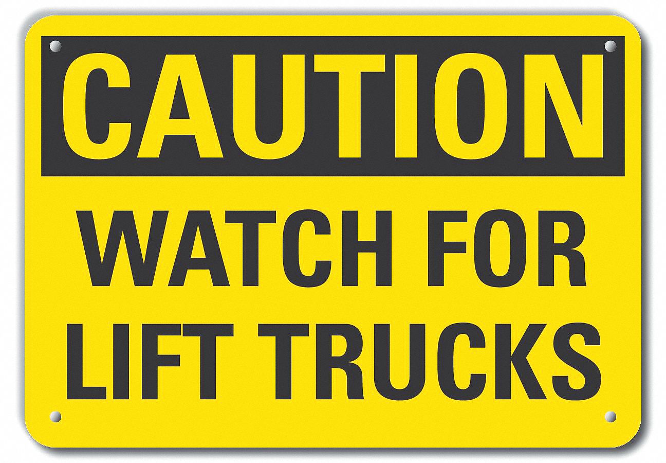 Reflective  Lift Truck Traffic Caution Sign: Aluminum, Mounting Holes Sign Mounting, Engineer Grade