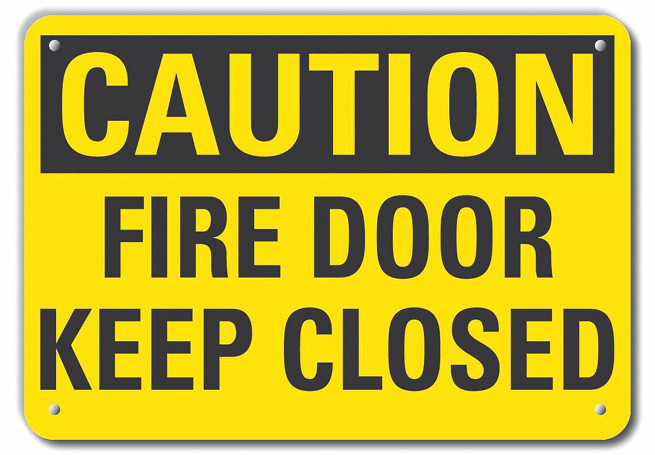 Reflective Fire Door Caution Sign: Aluminum, Mounting Holes Sign Mounting, Engineer Grade, Caution