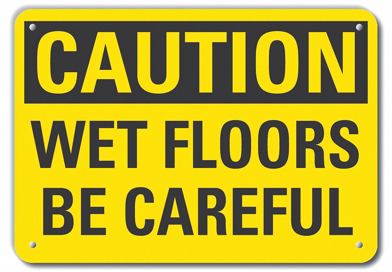 Reflective  Wet Floor Caution Sign: Aluminum, Mounting Holes Sign Mounting, Engineer Grade, Caution