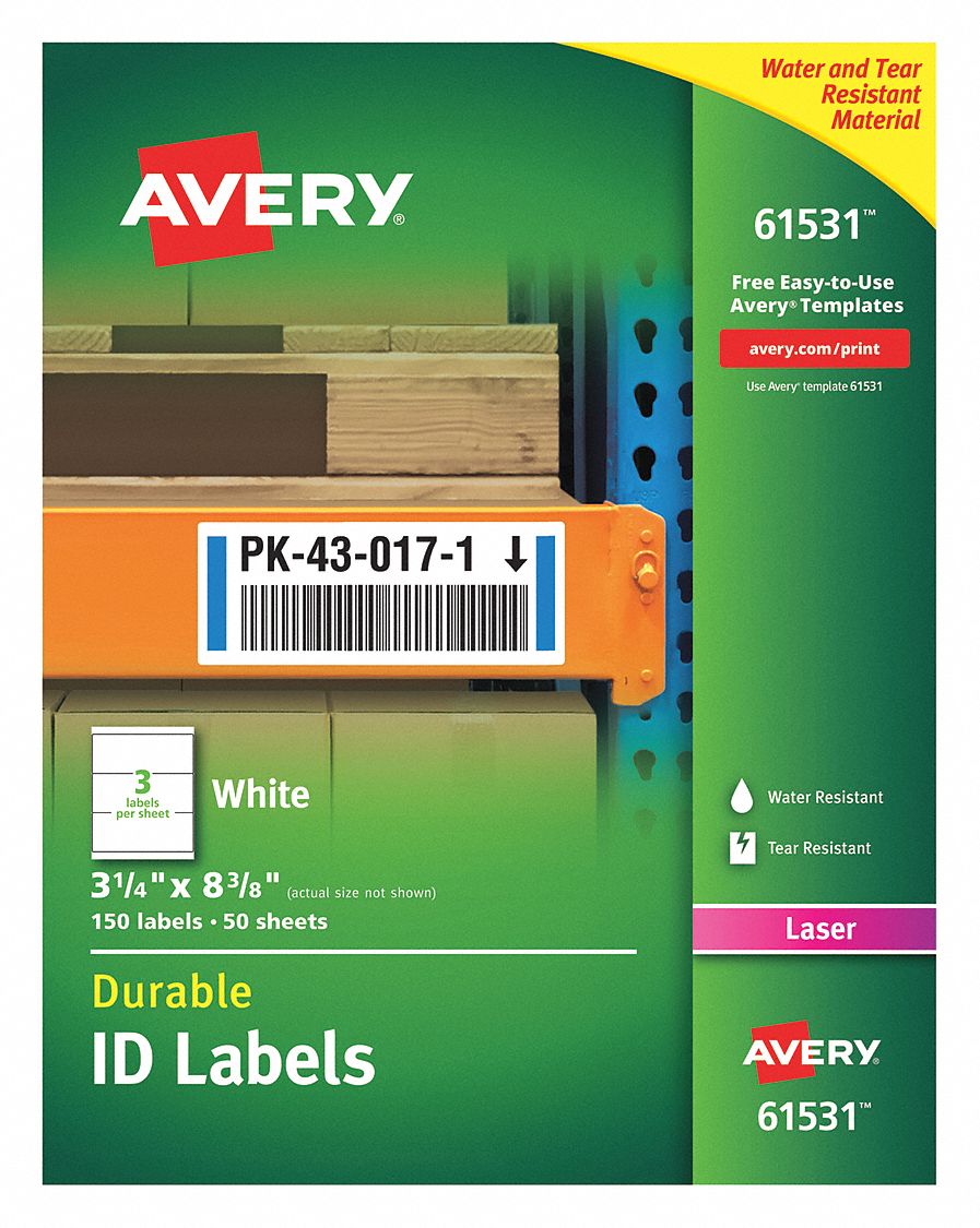AVERY, 50, PK, Label 49VT397278261531 Grainger
