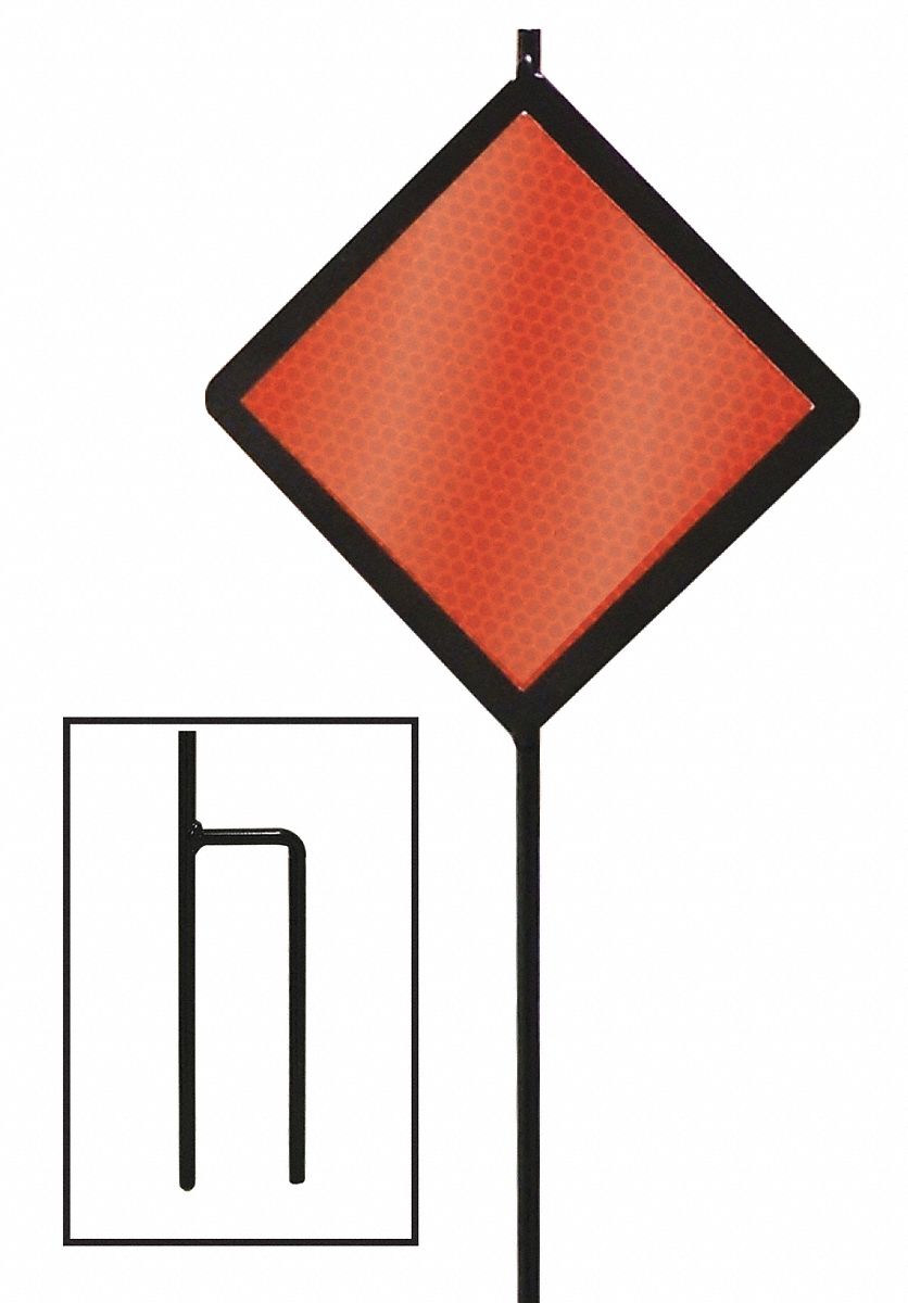 Property & Driveway Marker: Steel, 48 in Overall Ht, Diamond Reflector, Red, Black, 12 PK