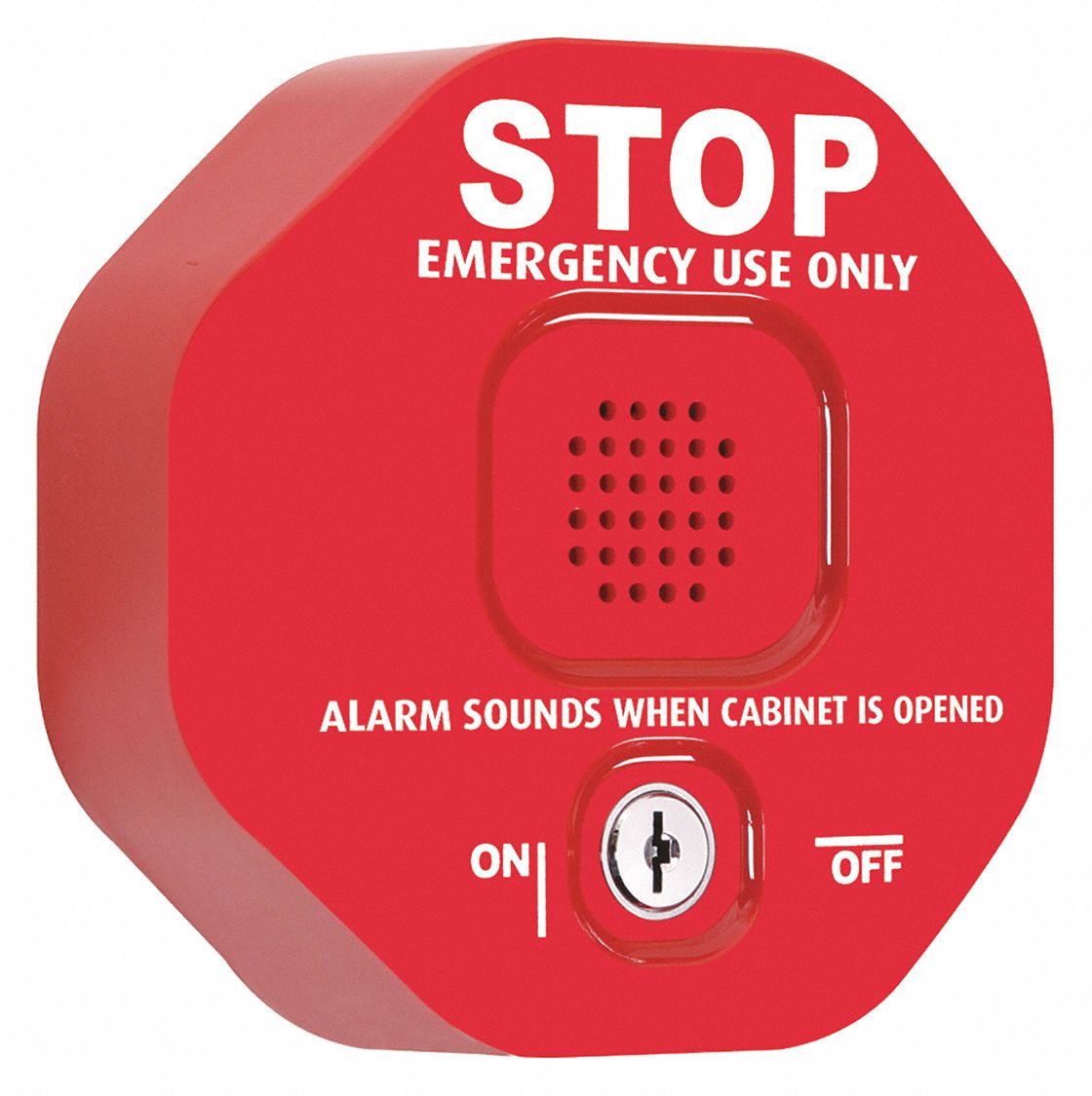 Exit Door Alarm: 0.5 V DC, Mortise, Red, Polycarbonate, Siren, 105 dB Sound Level