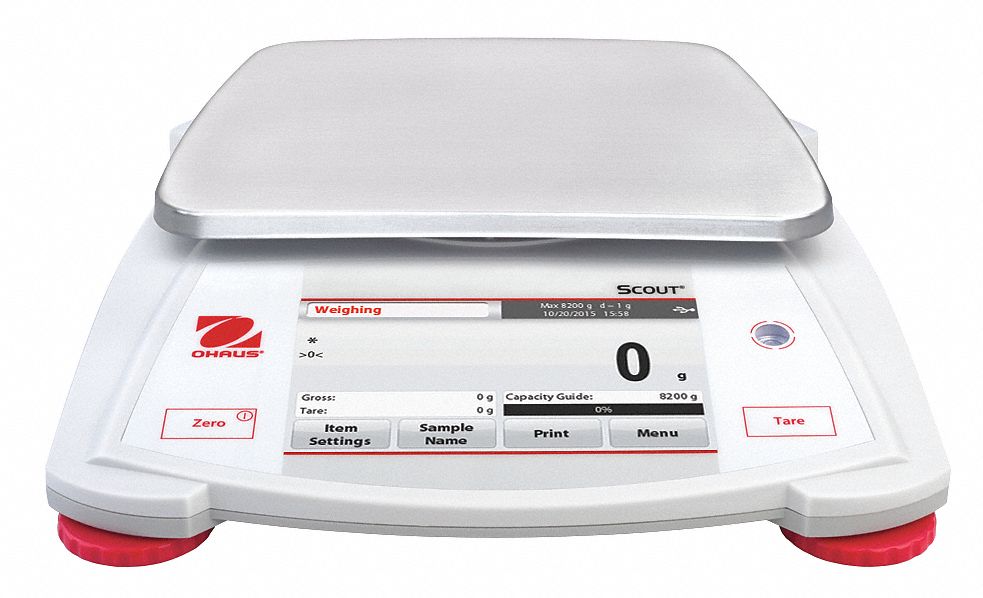 Compact Bench Scale: 8, 200 g, 1 g, 6 11/16 in Weighing Surface Dp, AC Adapter