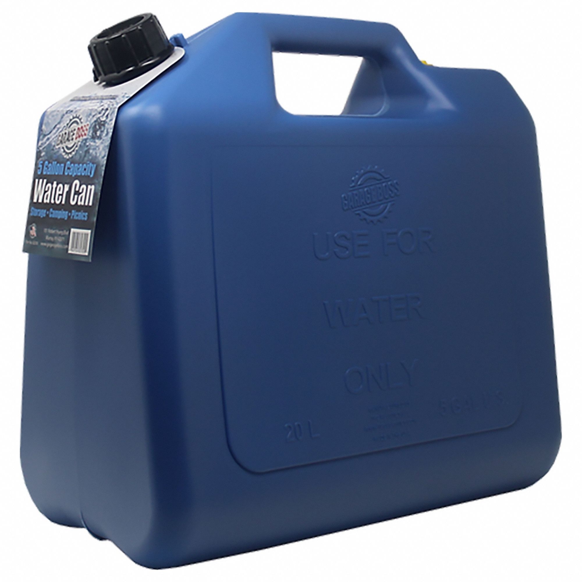 Water Container: 5 gal Capacity, 14 3/4 in Ht, 15 1/2 in Lg, 11 in Wd, Blue