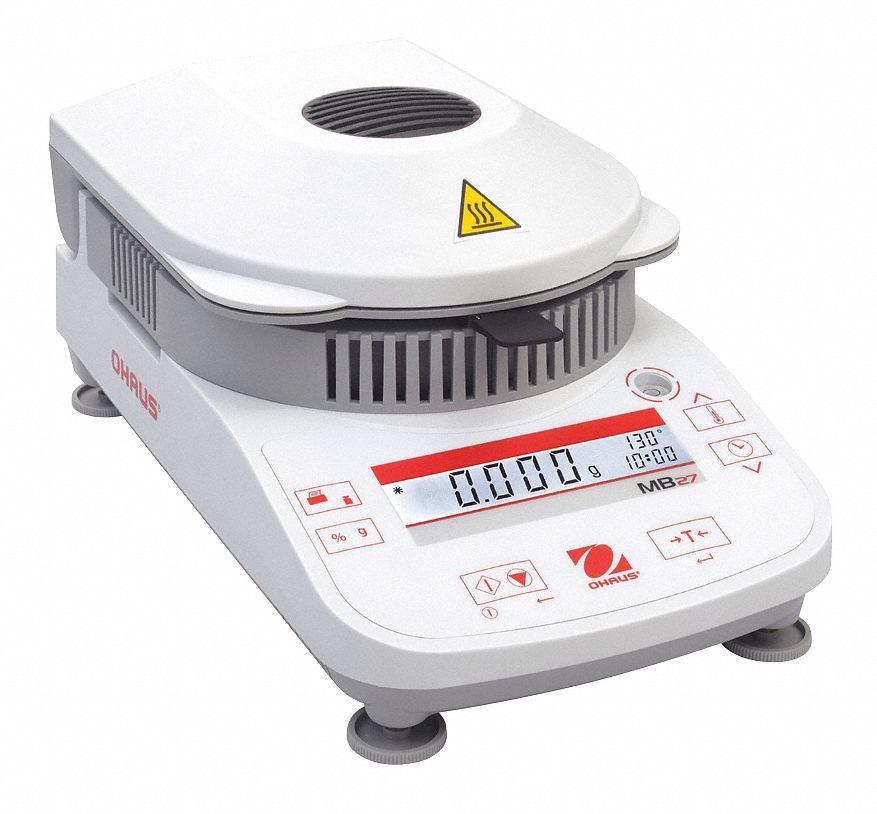 OHAUS Moisture Analyzer, Max. Capacity 90 g, 50° to 160°C, 0.01/0.001gr, RS232 49WD15MB27