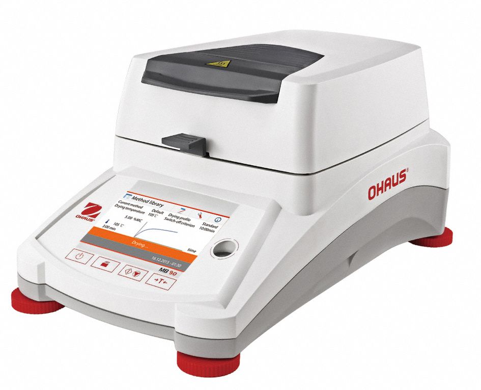 OHAUS Moisture Analyzer, Max. Capacity 90 g, 40° to 200°C, 0.01/0.001 g, RS232, USB 49WD16