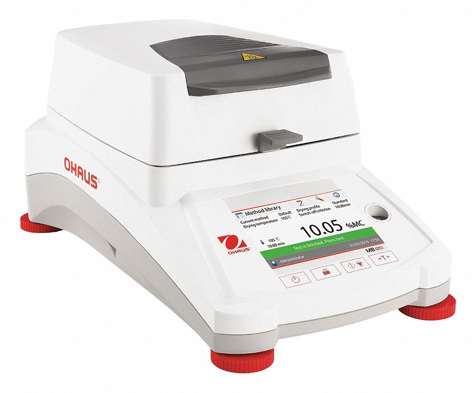 Moisture Analyzer: 120 g Max Capacity, 40°C to 230°C, Halogen, RS232/USB, Touchscreen