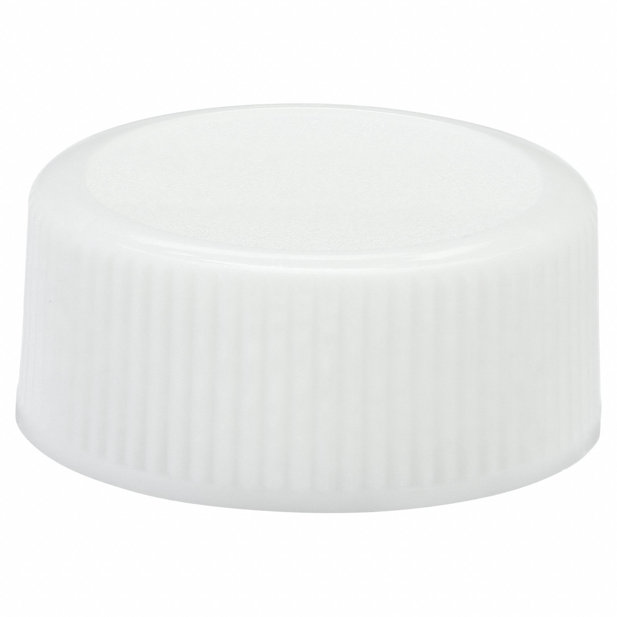 Cap: 22 mm Dia, White, Polypropylene, PTFE Faced Polyethylene, 22-400 mm Screw Closure Size