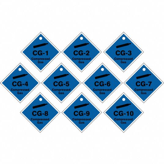 Energy Source ID Tag, Plastic, CG-(1 to 10) Compressed Gas, 2-1/2