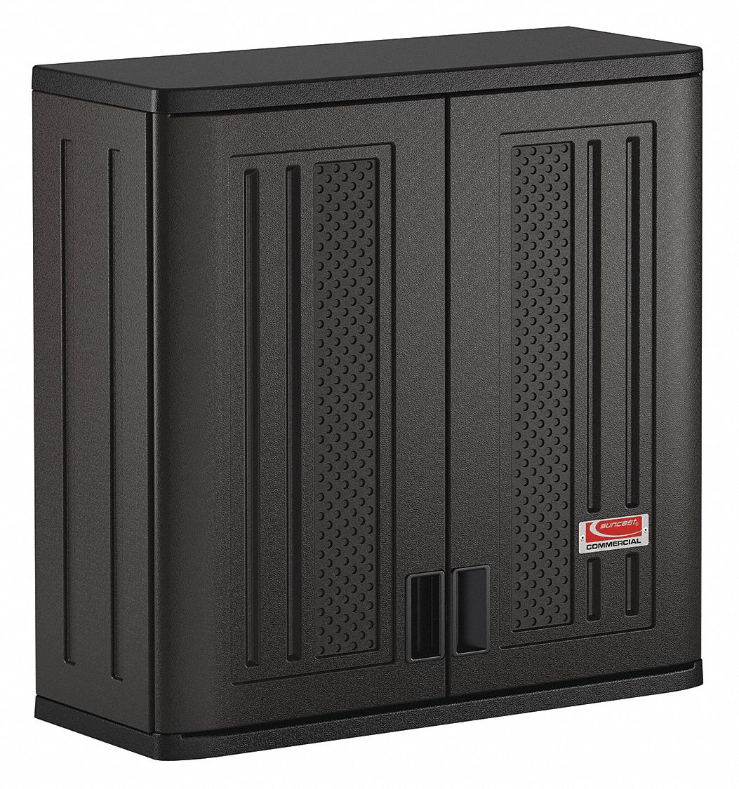 WALL CABINET, 30 X 12 X 30¼ IN, SOLID, 1 ADJUSTABLE SHELF, DARK GREY, 24 LB W, RESIN