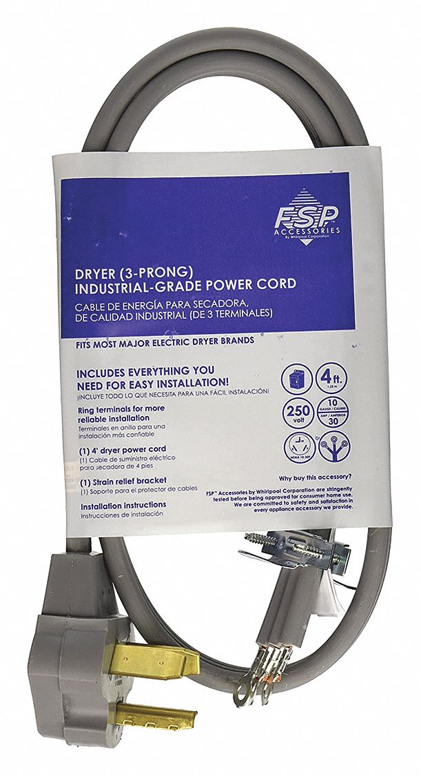 Three Wire 30-Amp Dryer Power Cord 4 Ft