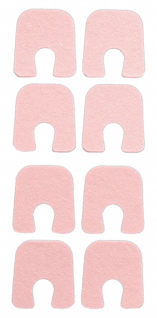 Adhesive Felt Pad: Non-Sterile, Pink, Wool Felt, Box, 1 3/4 in Wd, 2 1/8 in Lg, 100 PK