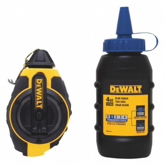 DEWALT Chalk Line Reel: 3:1, 100 ft Line Lg, Blue, 8 oz Fill Wt, Turn Cap  Door, Blue