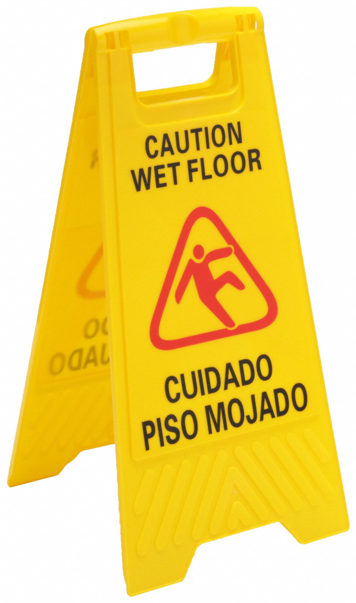 FLOOR SAFETY SIGN, POLYPROPYLENE, 24 5/8 X 10¾ X 1½ IN NOMINAL SIGN SIZE, YELLOW, CAUTION WET FLOOR/ CUIDADO PISO MOJADO
