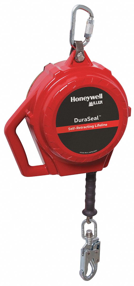 Self-Retracting Lifeline: Steel Snap Hook Anchor, Harness Steel Carabiner, 50 ft Line, Sealed