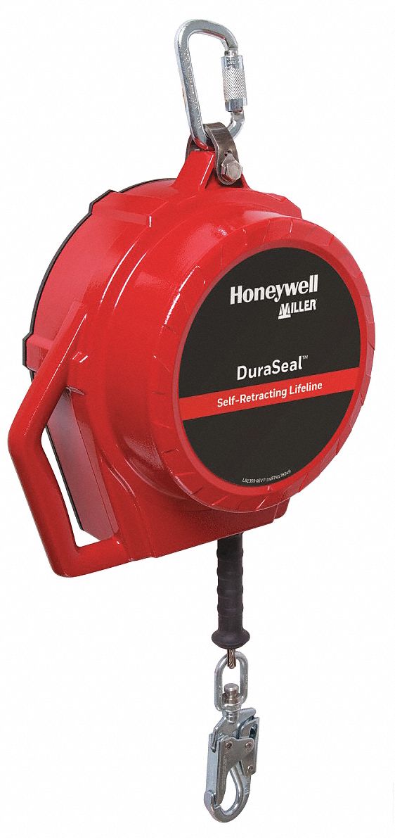 Self-Retracting Lifeline: Steel Snap Hook Anchor, Harness Steel Carabiner, 100 ft Line