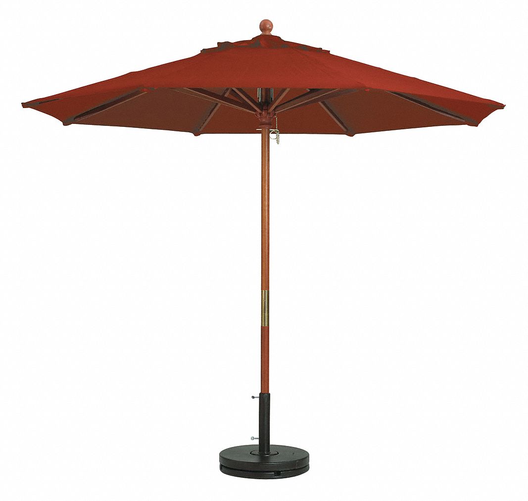 Patio Umbrella: Terra Cotta, Wood, Pull Chain, 7 ft Overall Dia, 6 3/8 ft Overall Ht
