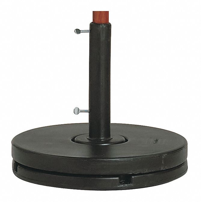 Umbrella Base: Black, For 2 in Pole Dia, 20 in Overall Dia, 70 lb Max Wt, 16 in Stem Ht