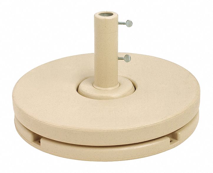 Umbrella Base: Sand, For 2 in Pole Dia, 20 in Overall Dia, 70 lb Max Wt, 16 in Stem Ht
