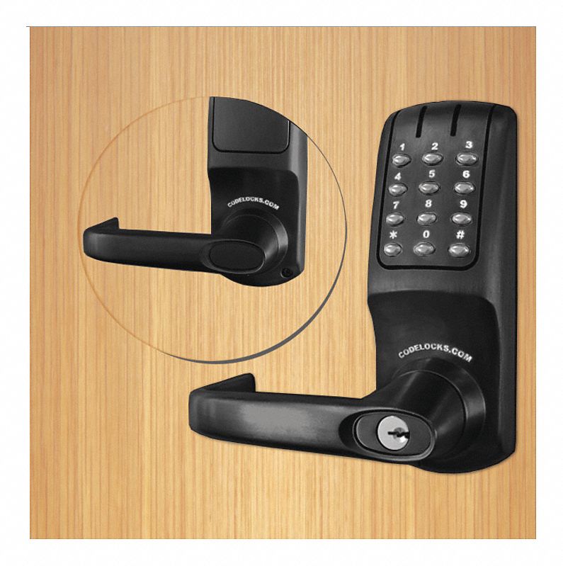 CODELOCKS Electronic Key Lock, 23/4 in Backset, Vertical, Matte, 23/4 in Latch Length 49XP50