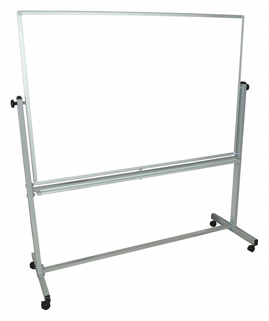 Dry Erase Board: Mobile/Casters, 40 in Dry Erase Ht, 60 in Dry Erase Wd, 23 in Dp, Silver, White